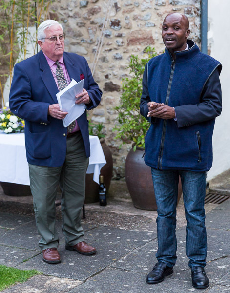Kennedy Orwa, Director of the Environment Liaison Centre in Nairobi, Kenya giving a thanks speech and reflecting on what they will take away from their time at Bicton College, while David Wendover, Chairman of BOAT, is listening.