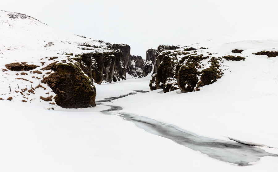 Gorge during a snow storm in Iceland