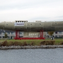 Adele’s bare hull is approaching Vitters yard via canal in 2003.