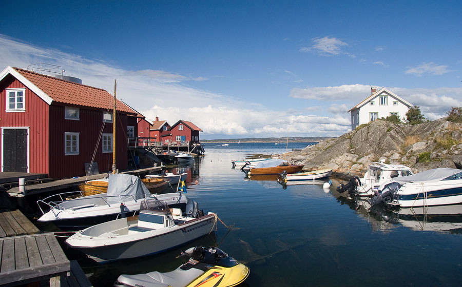 Another view of Karingon harbour. Adele stayed at anchor outside the harbour.