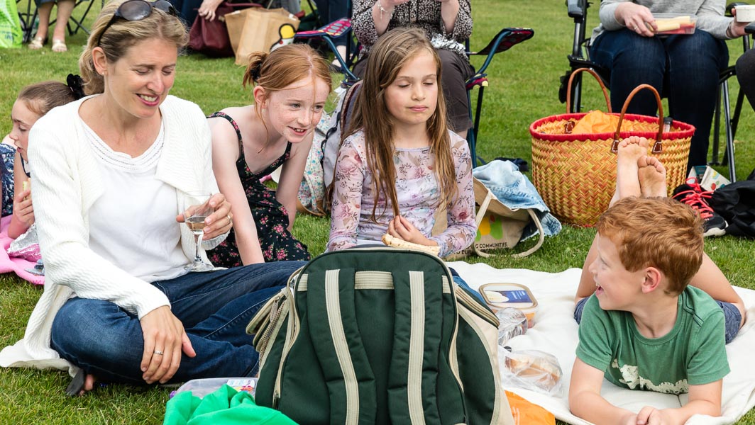 Guests during the picnic in the wild flower meadow