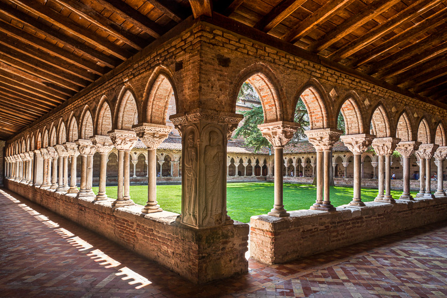 The cloister at Moissac Abbey with Romanesque carvings from the 12th century