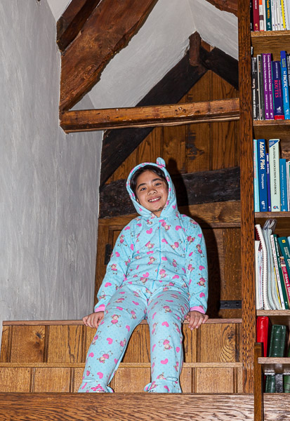 Mikee in the entrance to the attic