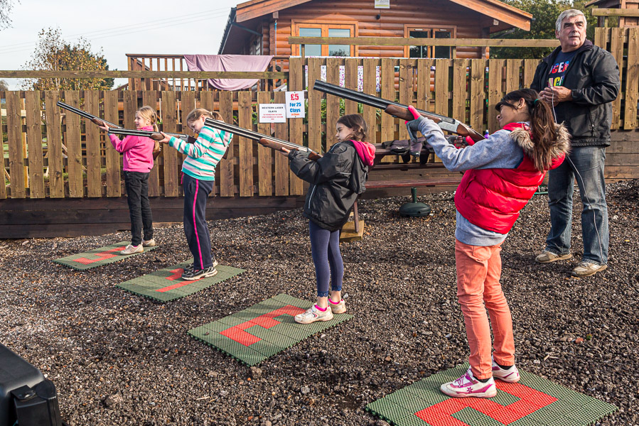 Paulina, Joanna, Angelica and Grendel give the clay pigeon shooting a go