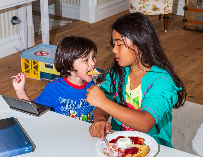 …and eating waffles that Mama just have made