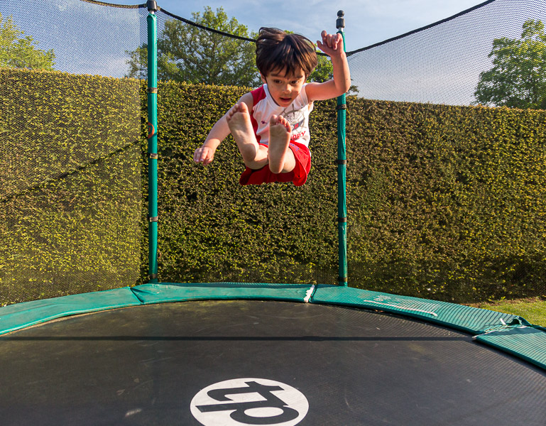 Jumping on the trampoline