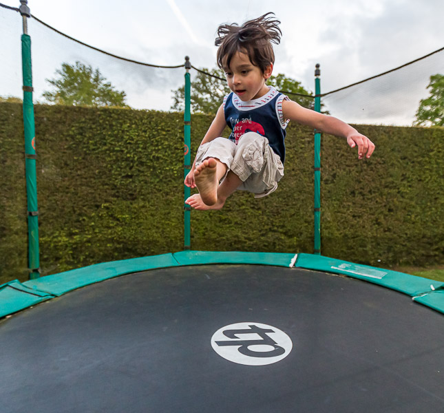 Jumping on the trampoline