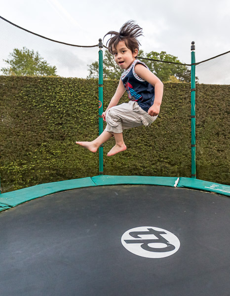 Jumping on the trampoline