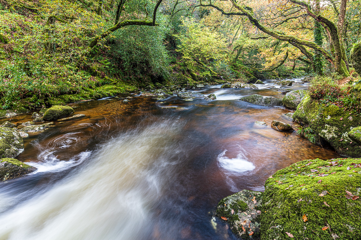 Looking downstream along River Plym. (Exposure 5 sec)